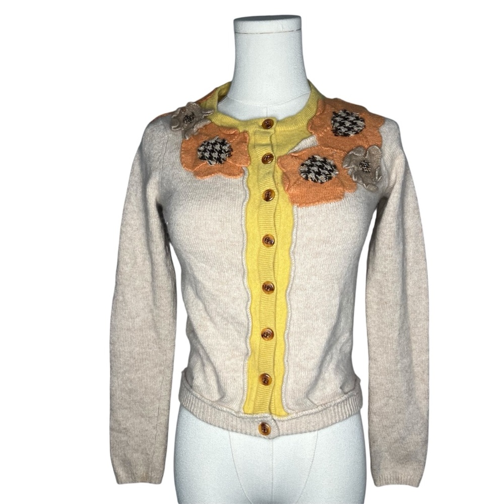 Field Flower Anthropologie Wool Blend Floral Button Up Cardigan Sweater Twee